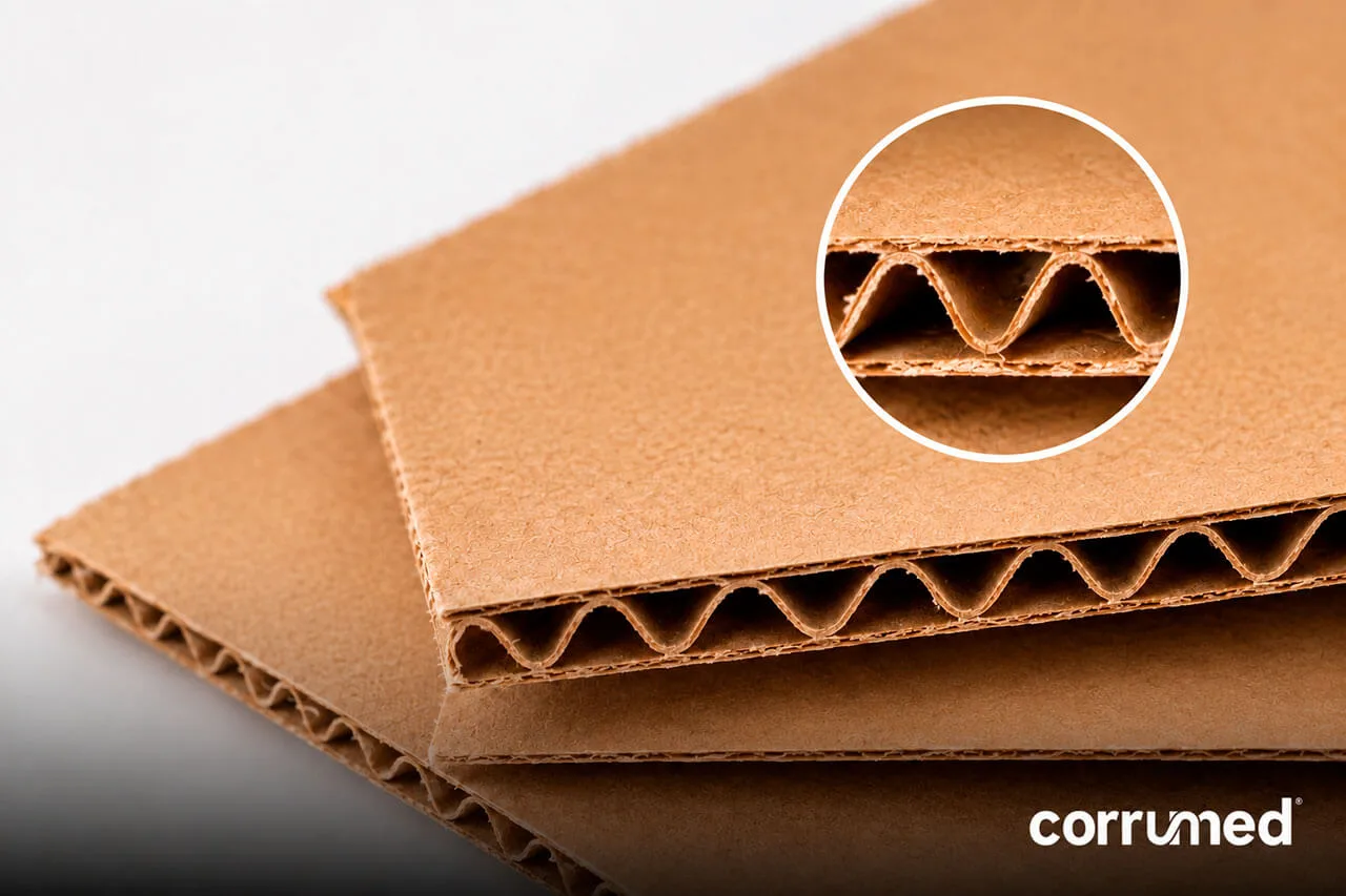Caja de cartón corrugado abierta con estructura interna para protección del producto para productos frágiles.