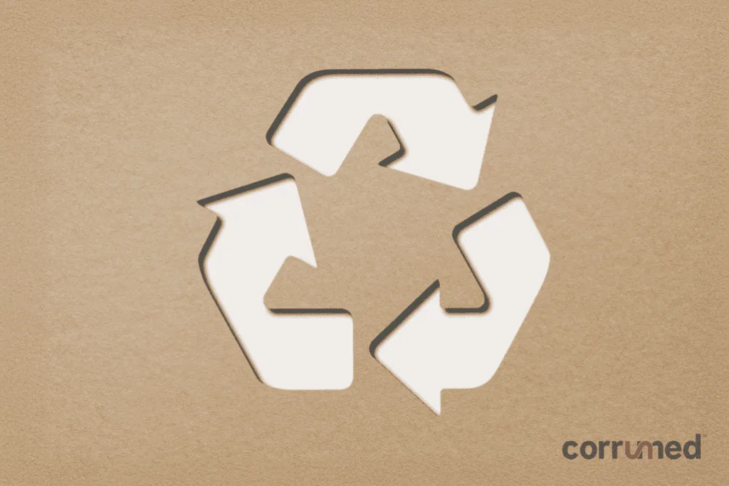 simbolo de reciclaje sobre cartón corrugado concepto de empaques sostenibles para e-commerce