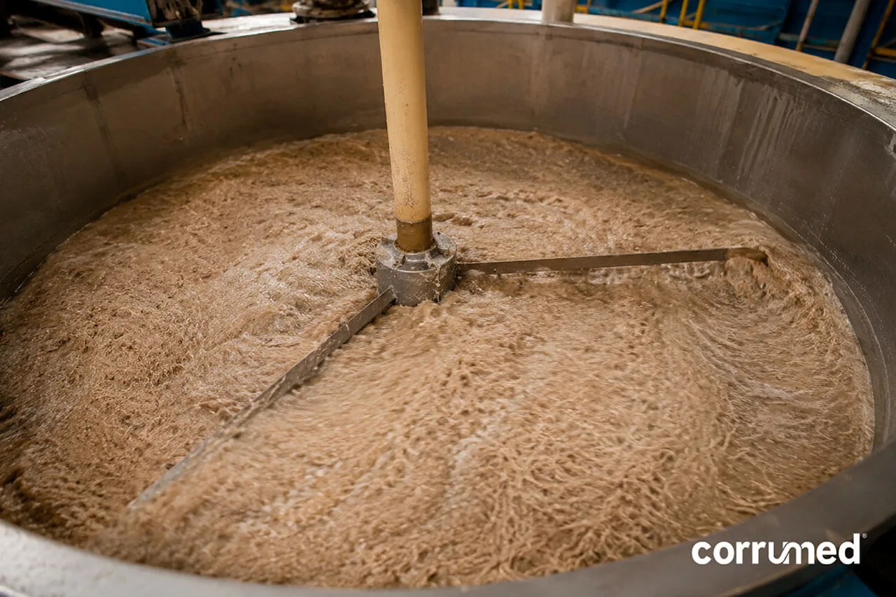 Proceso de pulpeo de fibra reciclada en hidropulper para fabricación de cartón corrugado.